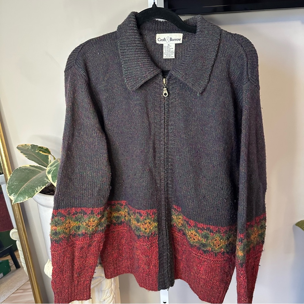 Croft & Barrow Charcoal and Red Zip-Up Sweater